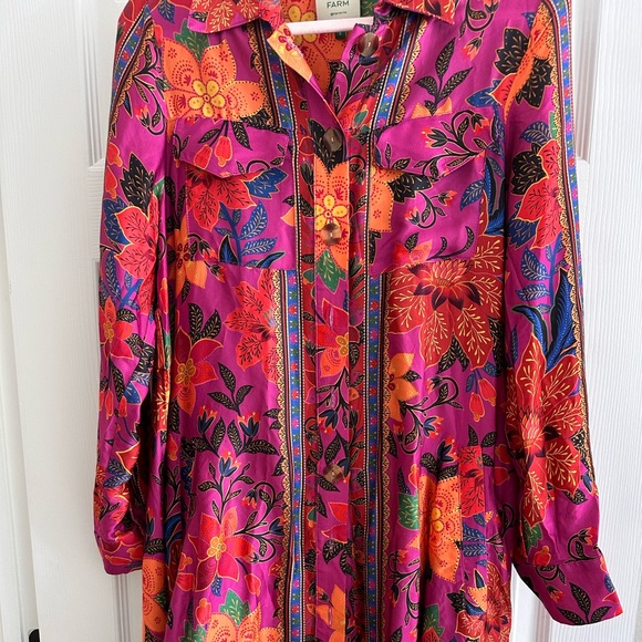 Farm Rio Tropical Tapestry Pink Long Sleeve Chemise Midi Dress - Picture 2 of 5